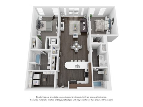 Floor plan for 2 beds, 2 baths, 1230 sqft